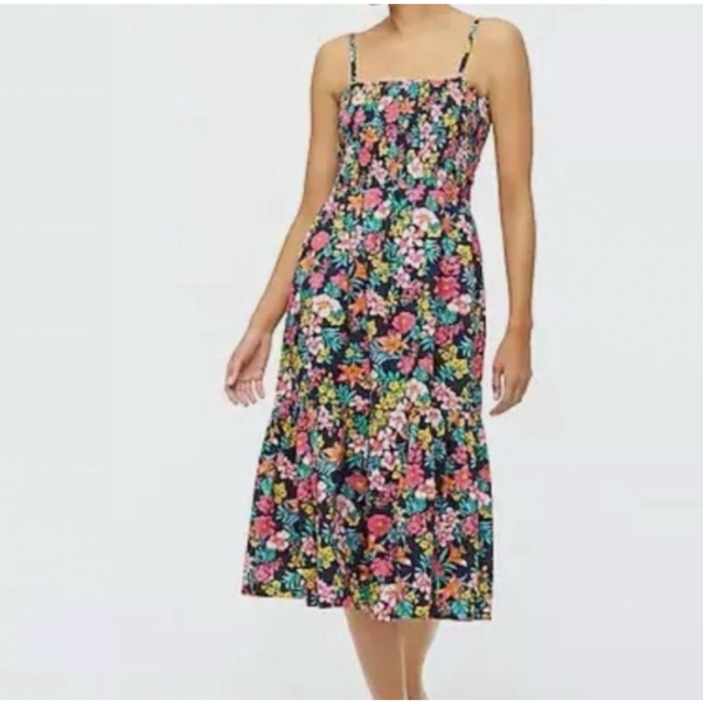 J Crew Factory Floral Smocked Top Spaghetti Strap Midi Dress Size S Feminine